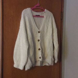Forever 21 Fuzzy Ivory/White Oversized Cardigan
